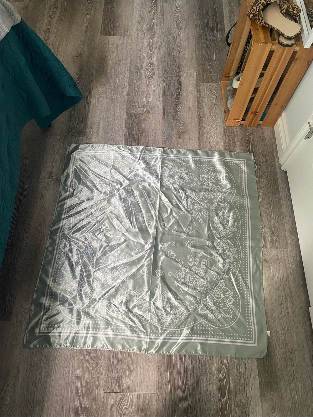 Satin Paisley Bandana Scarf in Sage Green